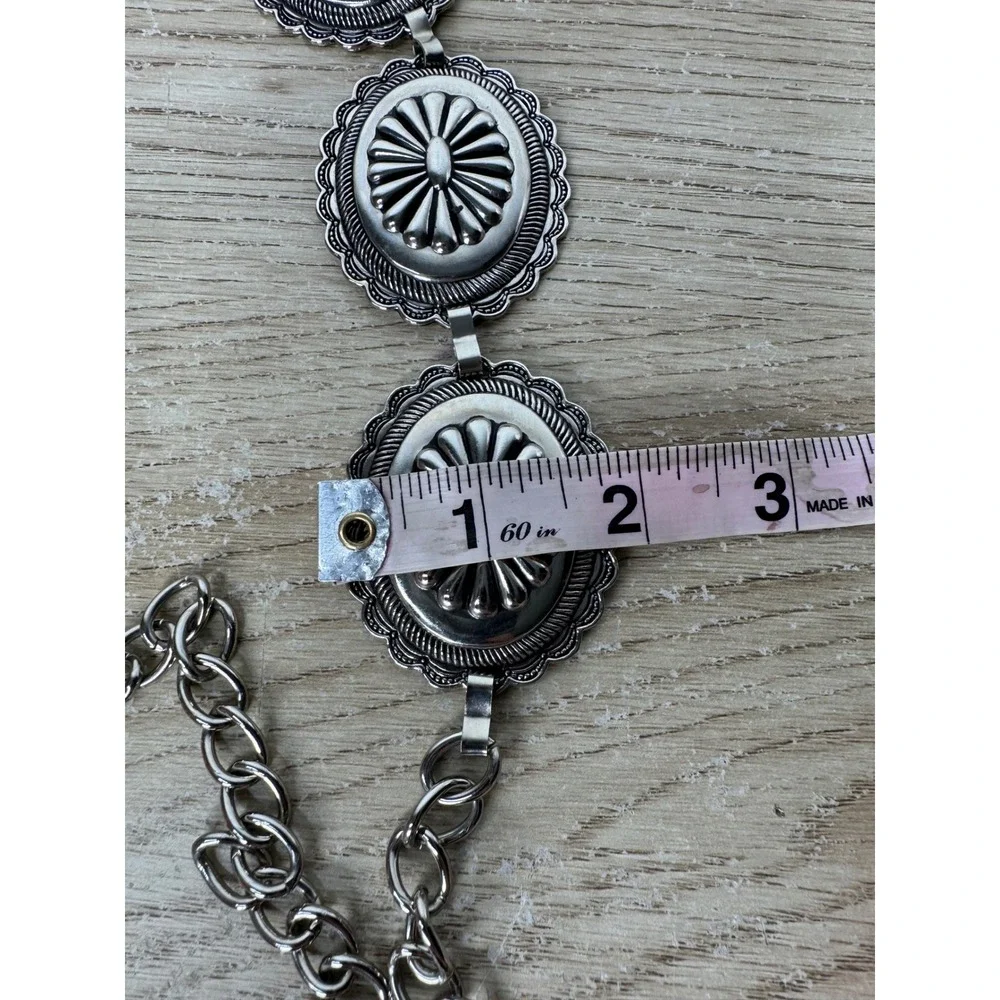 Western‎ Silver Tone Concho Chain Belt Adjustable Boho Southwestern Sunburst XL